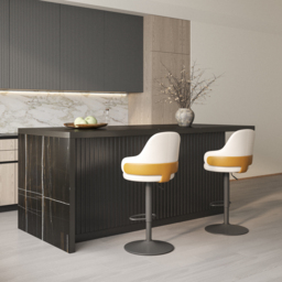 "72"" Black Kitchen Island & 2 Velvet Swivel Bar Stools with Curved Wing Back" - thumbnail 2