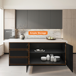 "72"" Black Kitchen Island & 2 Velvet Swivel Bar Stools with Curved Wing Back" - thumbnail 5