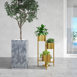 800mm Tall Metal Plant Stand Indoor Modern 3 Tier Corner Planter in Gold - thumbnail 2