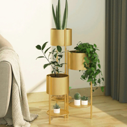 800mm Tall Metal Plant Stand Indoor Modern 3 Tier Corner Planter in Gold - thumbnail 4