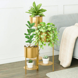 800mm Tall Metal Plant Stand Indoor Modern 3 Tier Corner Planter in Gold - thumbnail 6