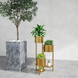 800mm Tall Metal Plant Stand Indoor Modern 3 Tier Corner Planter in Gold - thumbnail 3