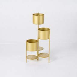 800mm Tall Metal Plant Stand Indoor Modern 3 Tier Corner Planter in Gold - thumbnail 9