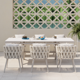 Outdoor Rope Weave & Aluminium Dining Chairs in Beige, Set of 8 - thumbnail 5