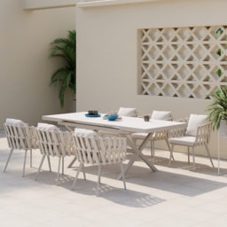Outdoor Rope Weave & Aluminium Dining Chairs in Beige, Set of 8 - thumbnail 8