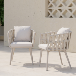 Outdoor Rope Weave & Aluminium Dining Chairs in Beige, Set of 8 - thumbnail 4