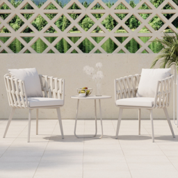 Outdoor Rope Weave & Aluminium Dining Chairs in Beige, Set of 8 - thumbnail 2