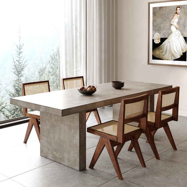 Upoak 1600mm Farmhouse Concrete Grey Wooden Dining Table for  4-6 Person Double Pedestal