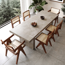 Upoak 1600mm Farmhouse Concrete Grey Wooden Dining Table for  4-6 Person Double Pedestal - thumbnail 3