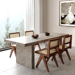 Upoak 1600mm Farmhouse Concrete Grey Wooden Dining Table for  4-6 Person Double Pedestal - thumbnail 1