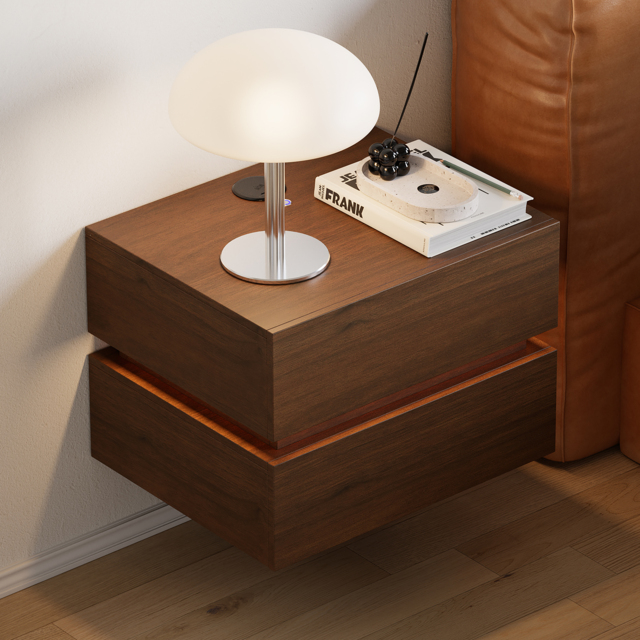 Floating Smart LED Bedside Table Wireless Charging Station Bedside Table with Light White - image 1