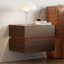 Floating Smart LED Bedside Table Wireless Charging Station Bedside Table with Light White - thumbnail 6