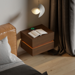 Floating Smart LED Bedside Table Wireless Charging Station Bedside Table with Light White - thumbnail 5