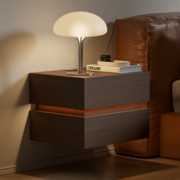 Floating Smart LED Bedside Table Wireless Charging Station Bedside Table with Light White - thumbnail 2