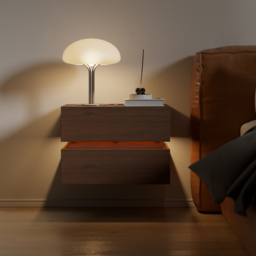 Floating Smart LED Bedside Table Wireless Charging Station Bedside Table with Light White - thumbnail 3