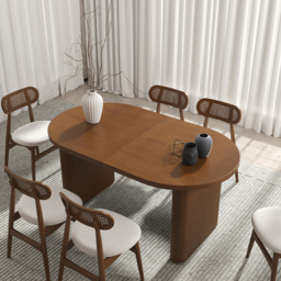 Japandi 160 cm - 200 cm Oval Extendable Dining Table Butterfly Leaf 6-8 Seater Walnut - thumbnail 2