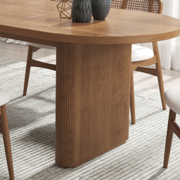 Japandi 160 cm - 200 cm Oval Extendable Dining Table Butterfly Leaf 6-8 Seater Walnut - thumbnail 5