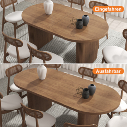 Japandi 160 cm - 200 cm Oval Extendable Dining Table Butterfly Leaf 6-8 Seater Walnut - thumbnail 8
