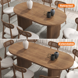 Japandi 160 cm - 200 cm Oval Extendable Dining Table Butterfly Leaf 6-8 Seater Walnut - thumbnail 3