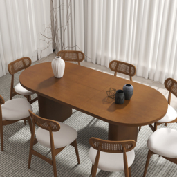 Japandi 160 cm - 200 cm Oval Extendable Dining Table Butterfly Leaf 6-8 Seater Walnut - thumbnail 1