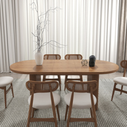 Japandi 160 cm - 200 cm Oval Extendable Dining Table Butterfly Leaf 6-8 Seater Walnut - thumbnail 7