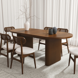 Japandi 160 cm - 200 cm Oval Extendable Dining Table Butterfly Leaf 6-8 Seater Walnut - thumbnail 6