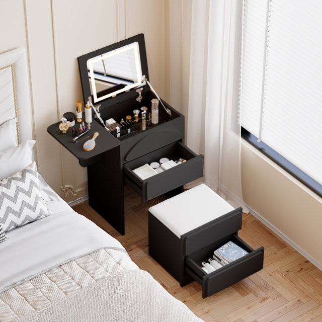 Modern Flip Top White Dressing Table with Chair with Charging Station Mini Dressing Table with Stool - image 1