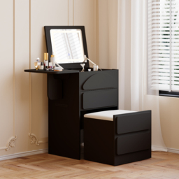 Modern Flip Top White Dressing Table with Chair with Charging Station Mini Dressing Table with Stool - thumbnail 6
