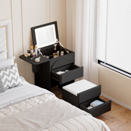 Modern Flip Top White Dressing Table with Chair with Charging Station Mini Dressing Table with Stool - thumbnail 7