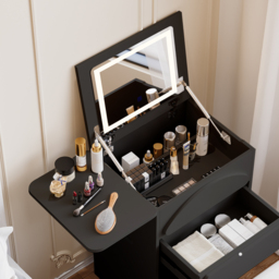 Modern Flip Top White Dressing Table with Chair with Charging Station Mini Dressing Table with Stool - thumbnail 4