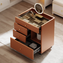 Leather Glass Saddle Walk-In Wardrobe Island Jewellery Dresser with Top