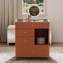 Leather Glass Saddle Walk-In Wardrobe Island Jewellery Dresser with Top - thumbnail 3