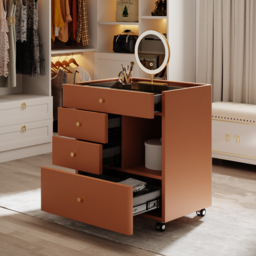 Leather Glass Saddle Walk-In Wardrobe Island Jewellery Dresser with Top - thumbnail 2