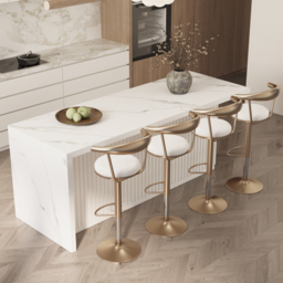1830mm Large White Kitchen Island & 4 Bar Height Stools Set Adjustable & Swivel - thumbnail 1