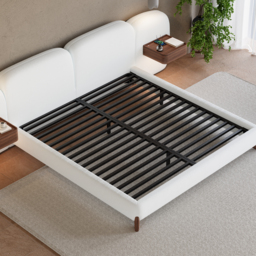 180cm*200cm Curva Boucle Upholstered Bed Frame with Extended Headboard & Floating Charging Trays - thumbnail 4