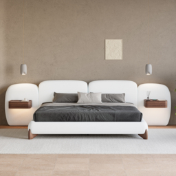 180cm*200cm Curva Boucle Upholstered Bed Frame with Extended Headboard & Floating Charging Trays - thumbnail 2