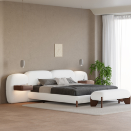180cm*200cm Curva Boucle Upholstered Bed Frame with Extended Headboard & Floating Charging Trays - thumbnail 3
