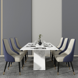 Modern Dining Chairs Set of 4 Faux Leather High Back with Upholstered Blue Dining Room Chairs - thumbnail 7