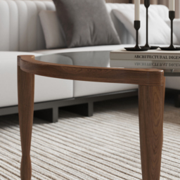 Mid Century Modern Glass and Walnut Round Coffee Table with Wood Legs - thumbnail 9