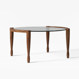Mid Century Modern Glass and Walnut Round Coffee Table with Wood Legs - thumbnail 6