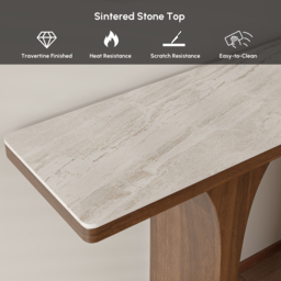 Travertine Veneer Top Console Table Entryway Furniture in Walnut - thumbnail 6