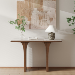 Travertine Veneer Top Console Table Entryway Furniture in Walnut - thumbnail 4