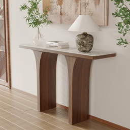 Travertine Veneer Top Console Table Entryway Furniture in Walnut - thumbnail 3
