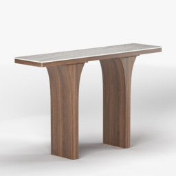 Travertine Veneer Top Console Table Entryway Furniture in Walnut - thumbnail 9