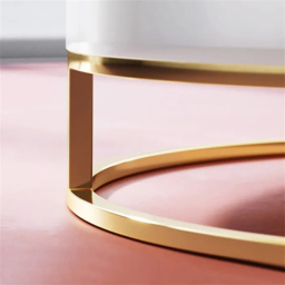 White Round Modern Wood Swivel Coffee Table with Storage Drawer in Gold - thumbnail 7