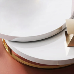 White Round Modern Wood Swivel Coffee Table with Storage Drawer in Gold - thumbnail 9
