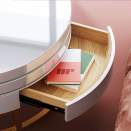 White Round Modern Wood Swivel Coffee Table with Storage Drawer in Gold - thumbnail 8