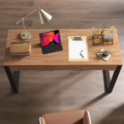 1200mm Rustic Wooden Natural & Black Office Desk with Drawers & Metal Legs - thumbnail 2