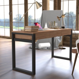 1200mm Rustic Wooden Natural & Black Office Desk with Drawers & Metal Legs - thumbnail 4