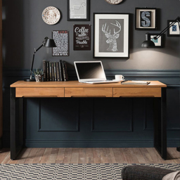 1200mm Rustic Wooden Natural & Black Office Desk with Drawers & Metal Legs - thumbnail 5